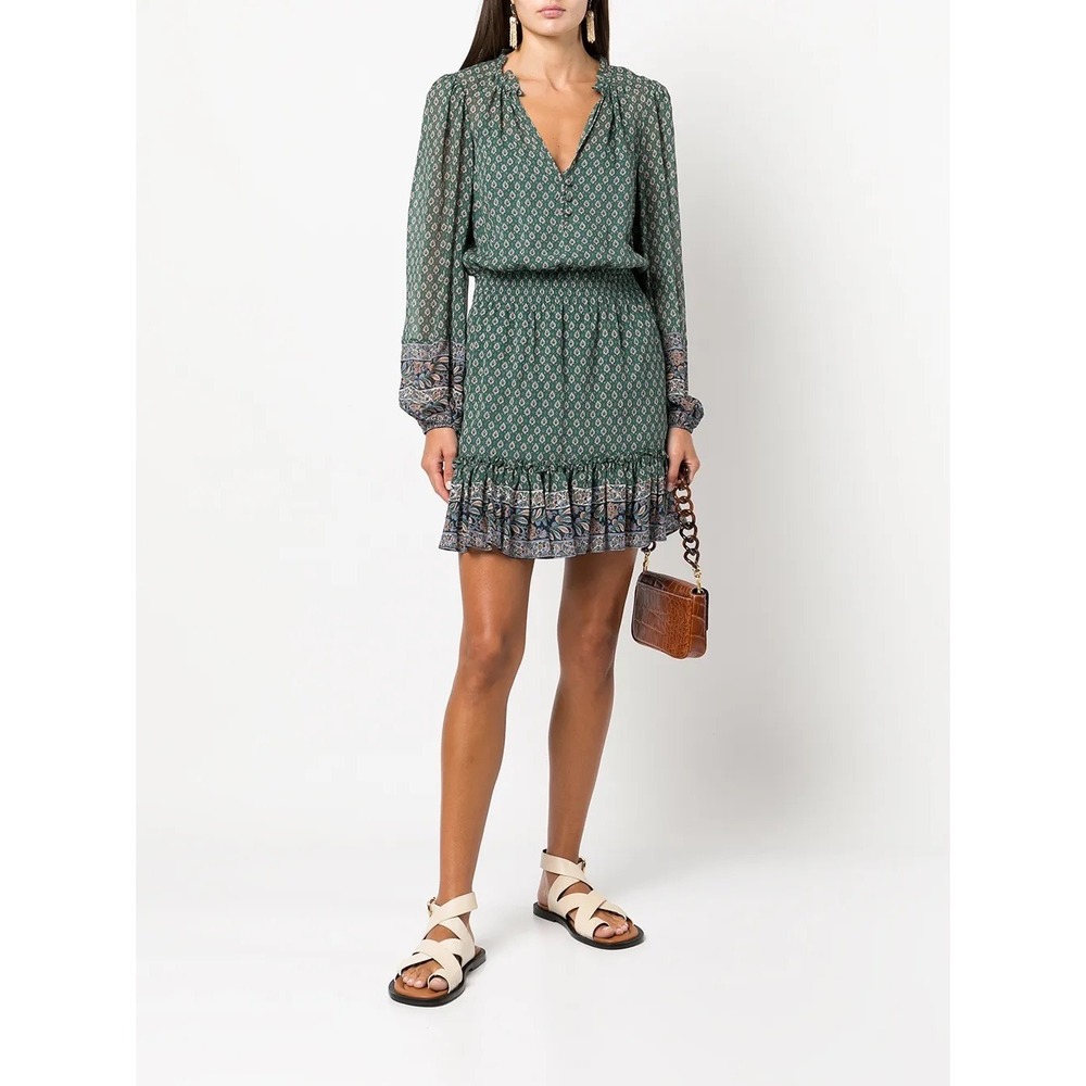 NWT‎ Veronica Beard Destiny Dress 10 Seaglass Green Silk Smocked Boho Mini Chic